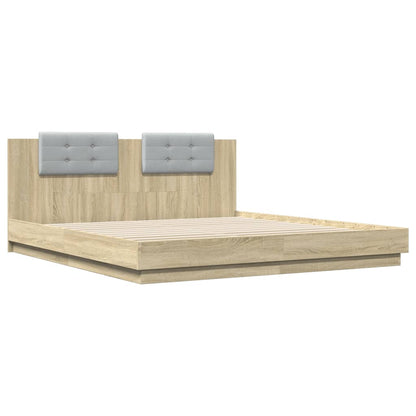 Giroletto con Testiera e LED Rovere Sonoma 180x200 cm | homemem39