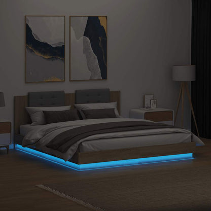 Giroletto con Testiera e LED Rovere Sonoma 180x200 cm