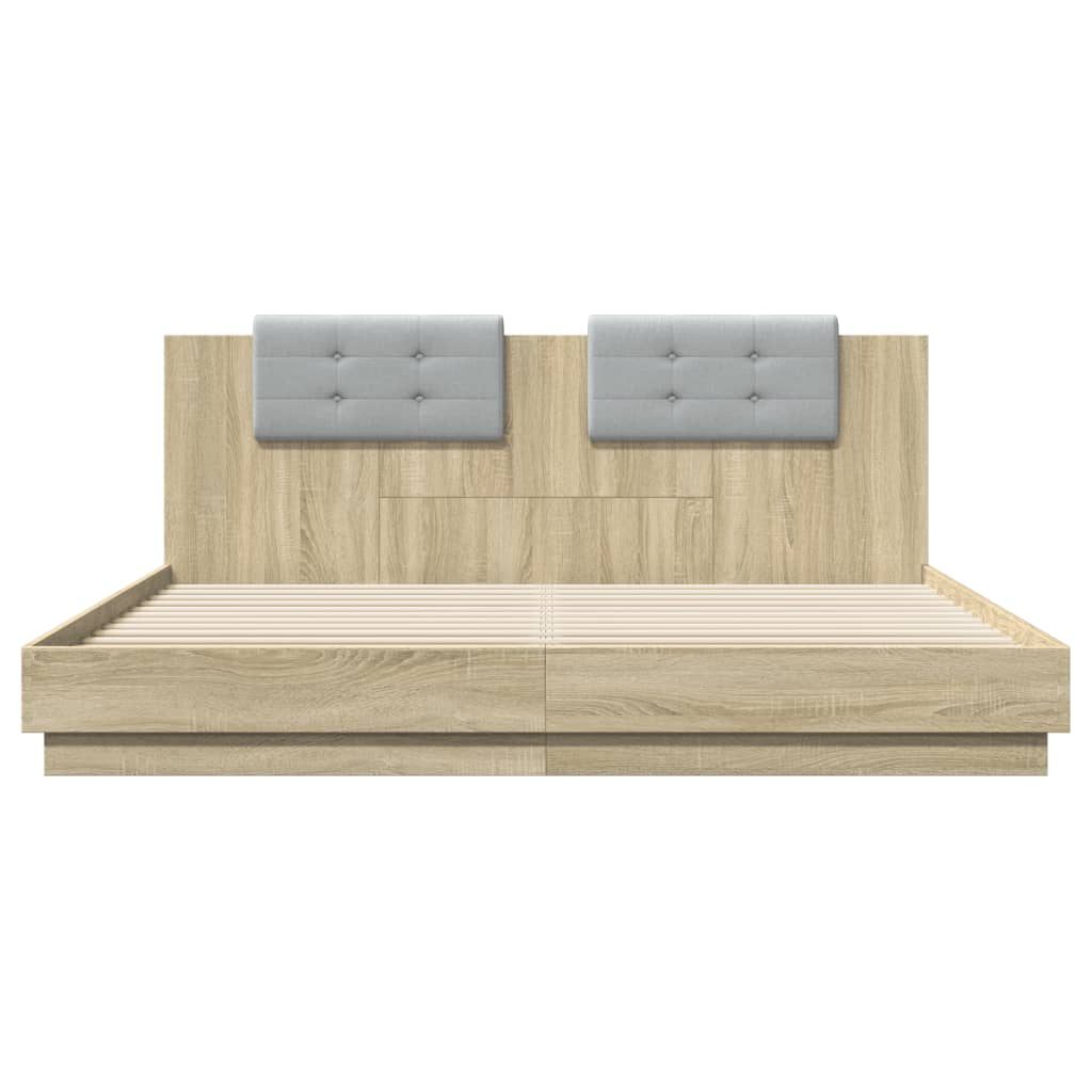 Giroletto con Testiera e LED Rovere Sonoma 180x200 cm | homemem39