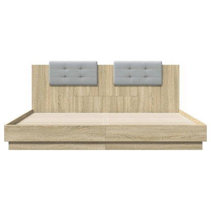 Giroletto con Testiera e LED Rovere Sonoma 180x200 cm | homemem39