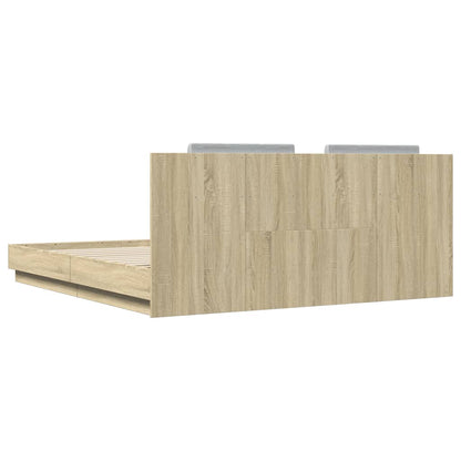 Giroletto con Testiera e LED Rovere Sonoma 180x200 cm | homemem39