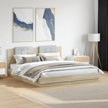 Giroletto con Testiera e LED Rovere Sonoma 180x200 cm | homemem39