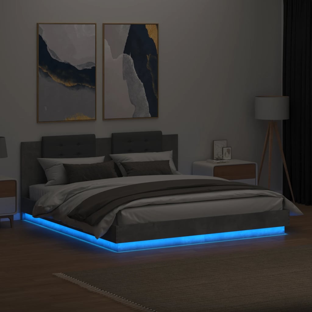 Giroletto con Testiera e LED Grigio Cemento 180x200 cm