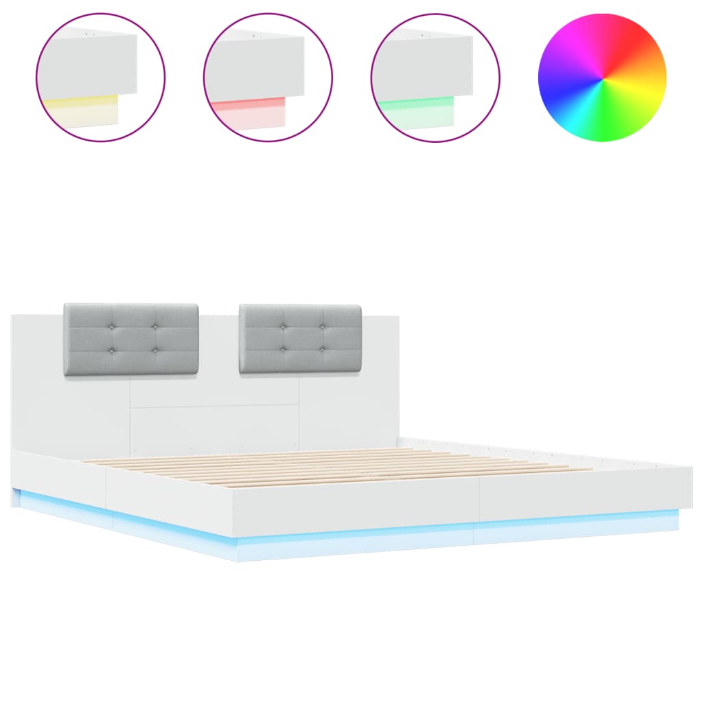 Giroletto con Testiera e LED Bianco 160x200 cm | homemem39