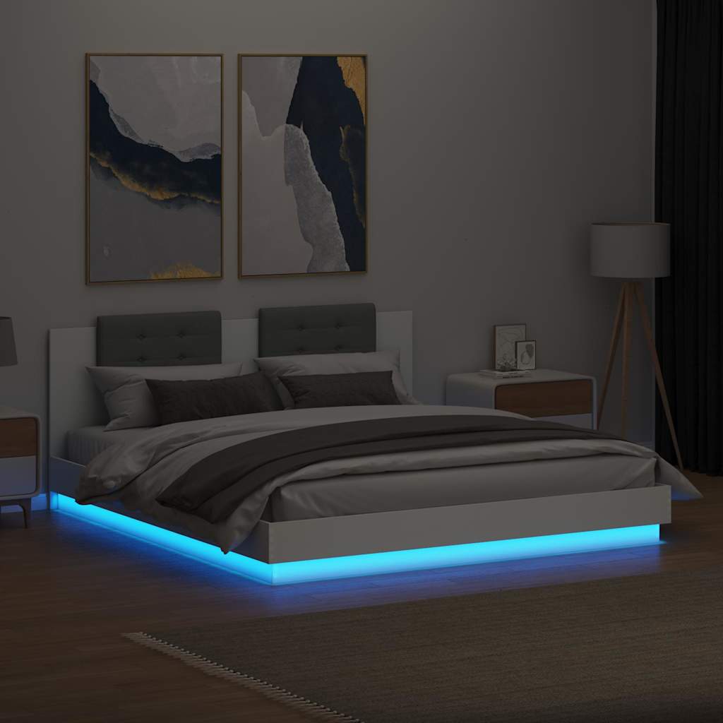 Giroletto con Testiera e LED Bianco 160x200 cm