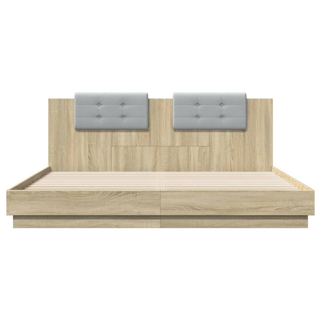 Giroletto con Testiera e LED Rovere Sonoma 160x200 cm | homemem39