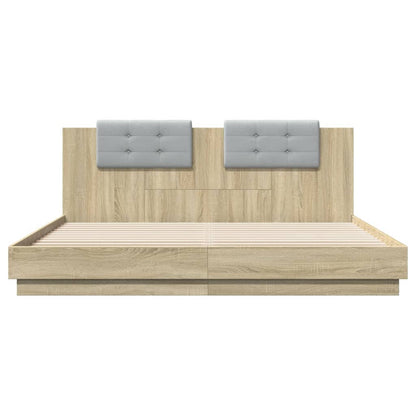 Giroletto con Testiera e LED Rovere Sonoma 160x200 cm | homemem39