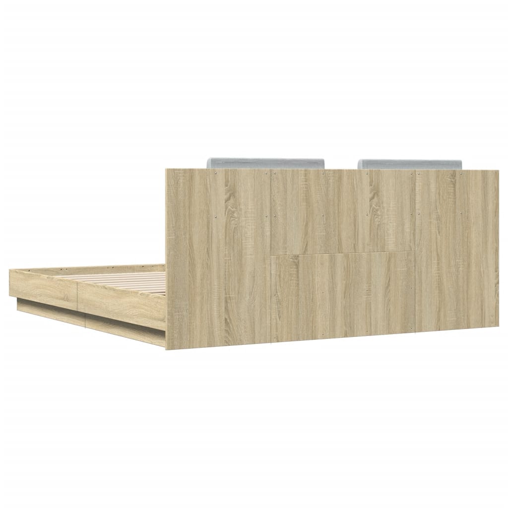 Giroletto con Testiera e LED Rovere Sonoma 160x200 cm | homemem39