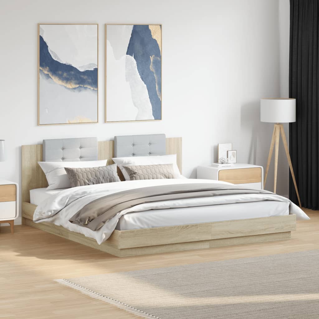 Giroletto con Testiera e LED Rovere Sonoma 160x200 cm | homemem39