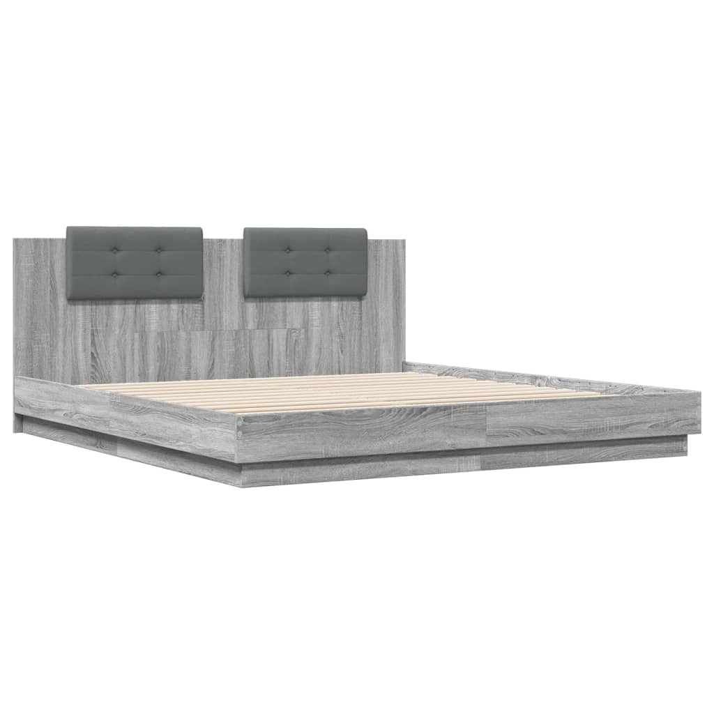 Giroletto con Testiera e LED Grigio Sonoma 160x200 cm | homemem39
