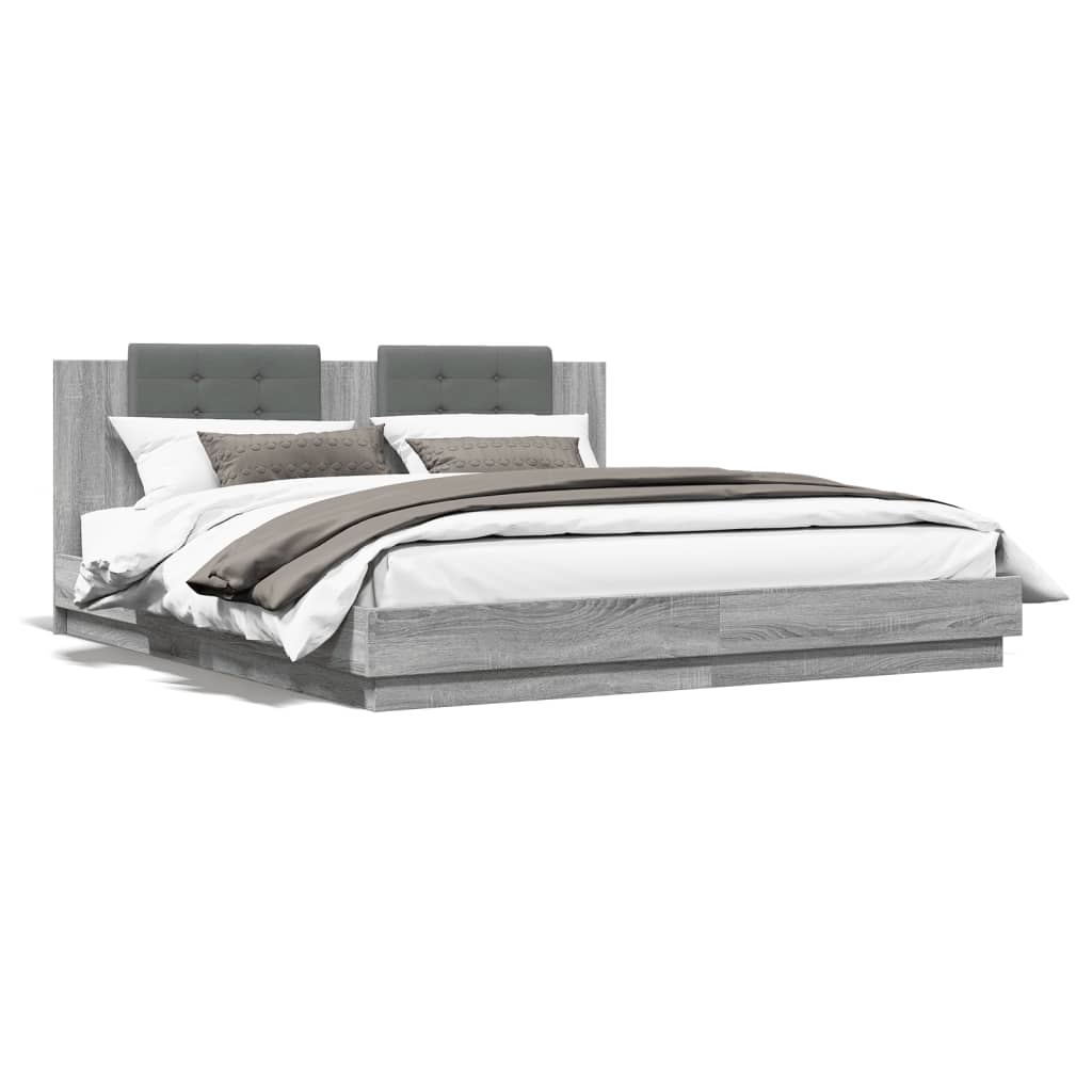 Giroletto con Testiera e LED Grigio Sonoma 160x200 cm | homemem39