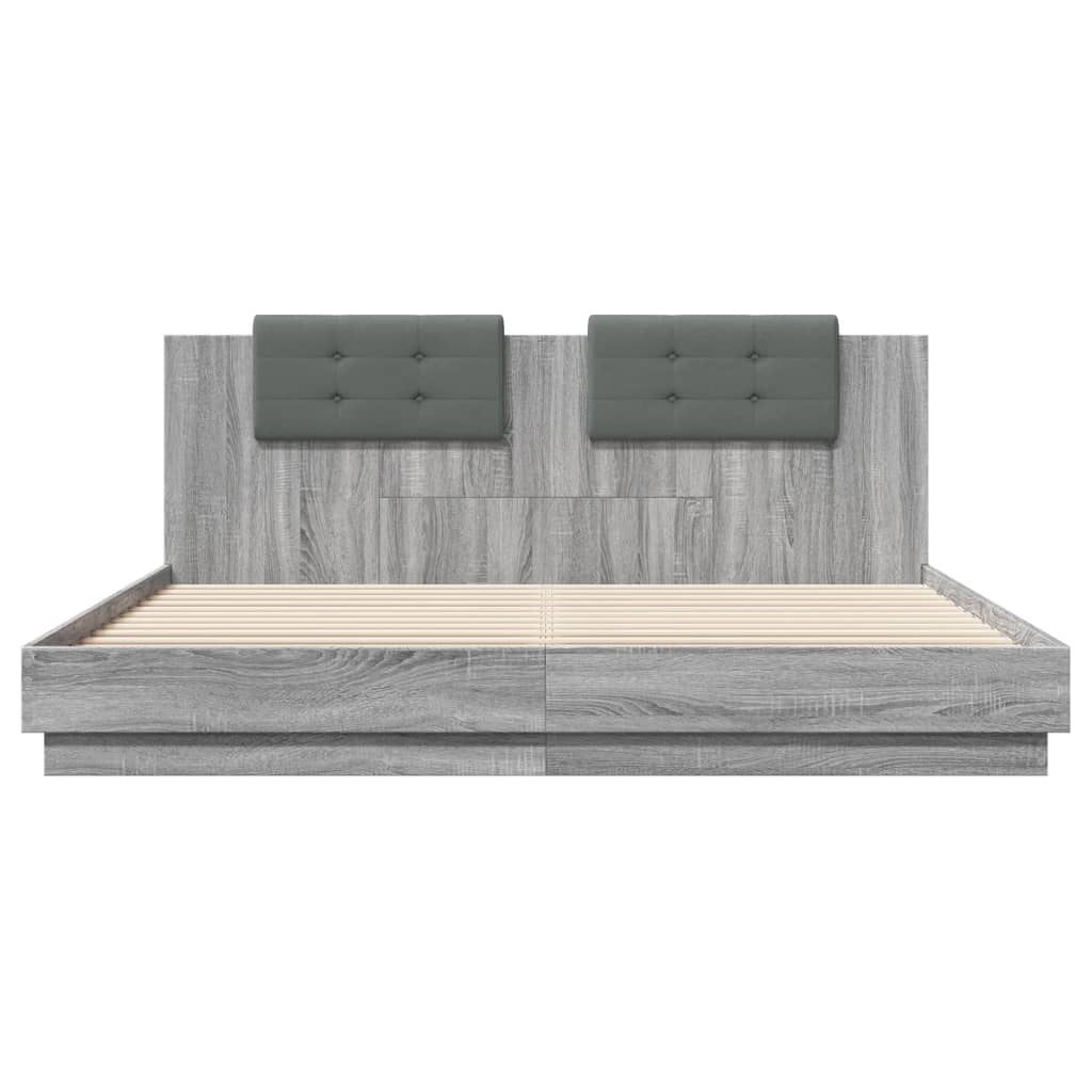 Giroletto con Testiera e LED Grigio Sonoma 160x200 cm | homemem39