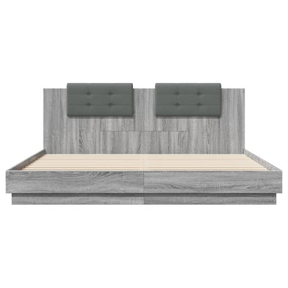 Giroletto con Testiera e LED Grigio Sonoma 160x200 cm | homemem39
