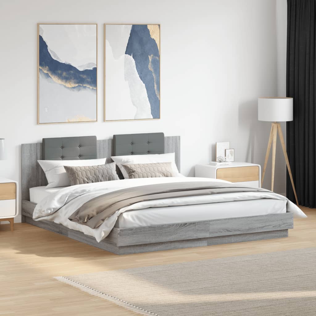 Giroletto con Testiera e LED Grigio Sonoma 160x200 cm | homemem39