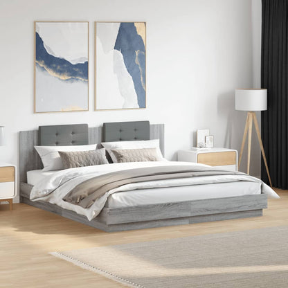 Giroletto con Testiera e LED Grigio Sonoma 160x200 cm | homemem39