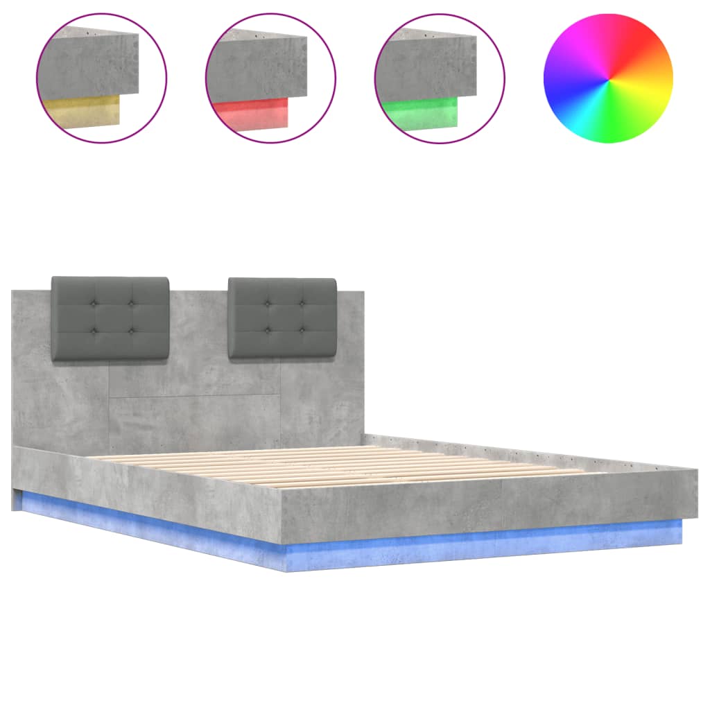 Giroletto con Testiera e LED Grigio Cemento 150x200 cm | homemem39
