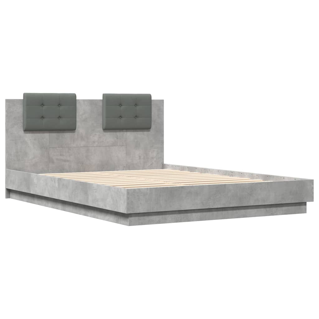 Giroletto con Testiera e LED Grigio Cemento 150x200 cm | homemem39