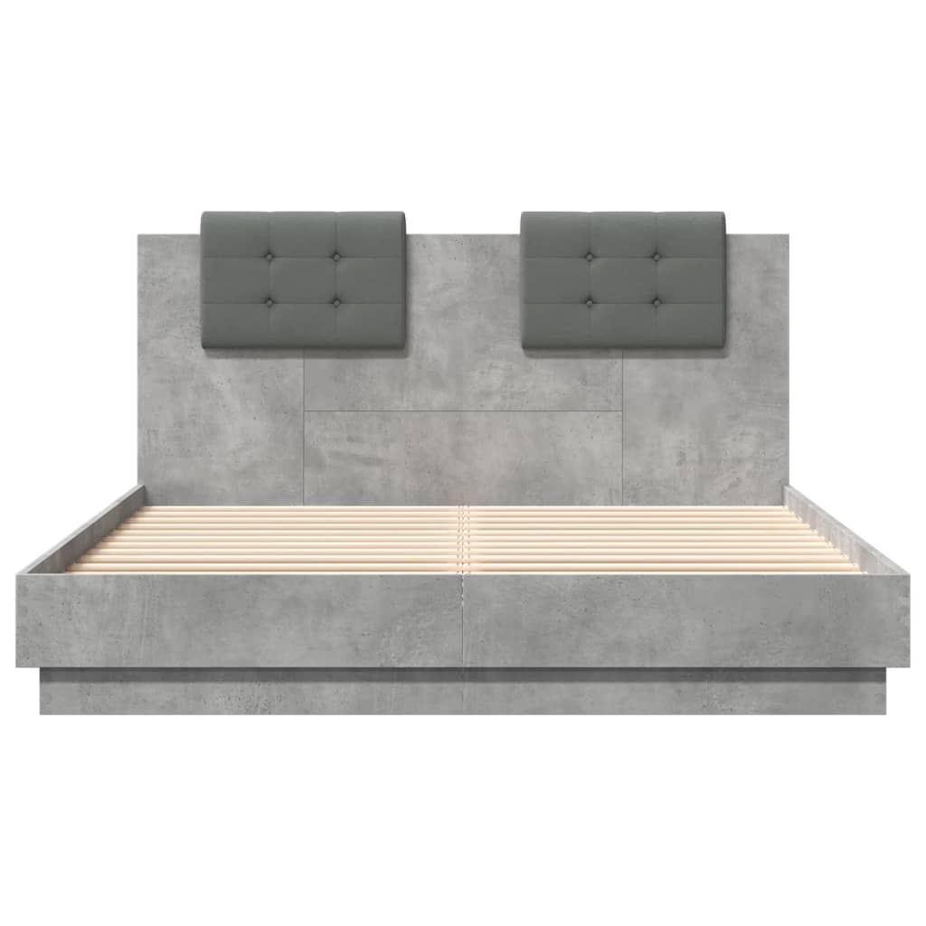 Giroletto con Testiera e LED Grigio Cemento 150x200 cm | homemem39