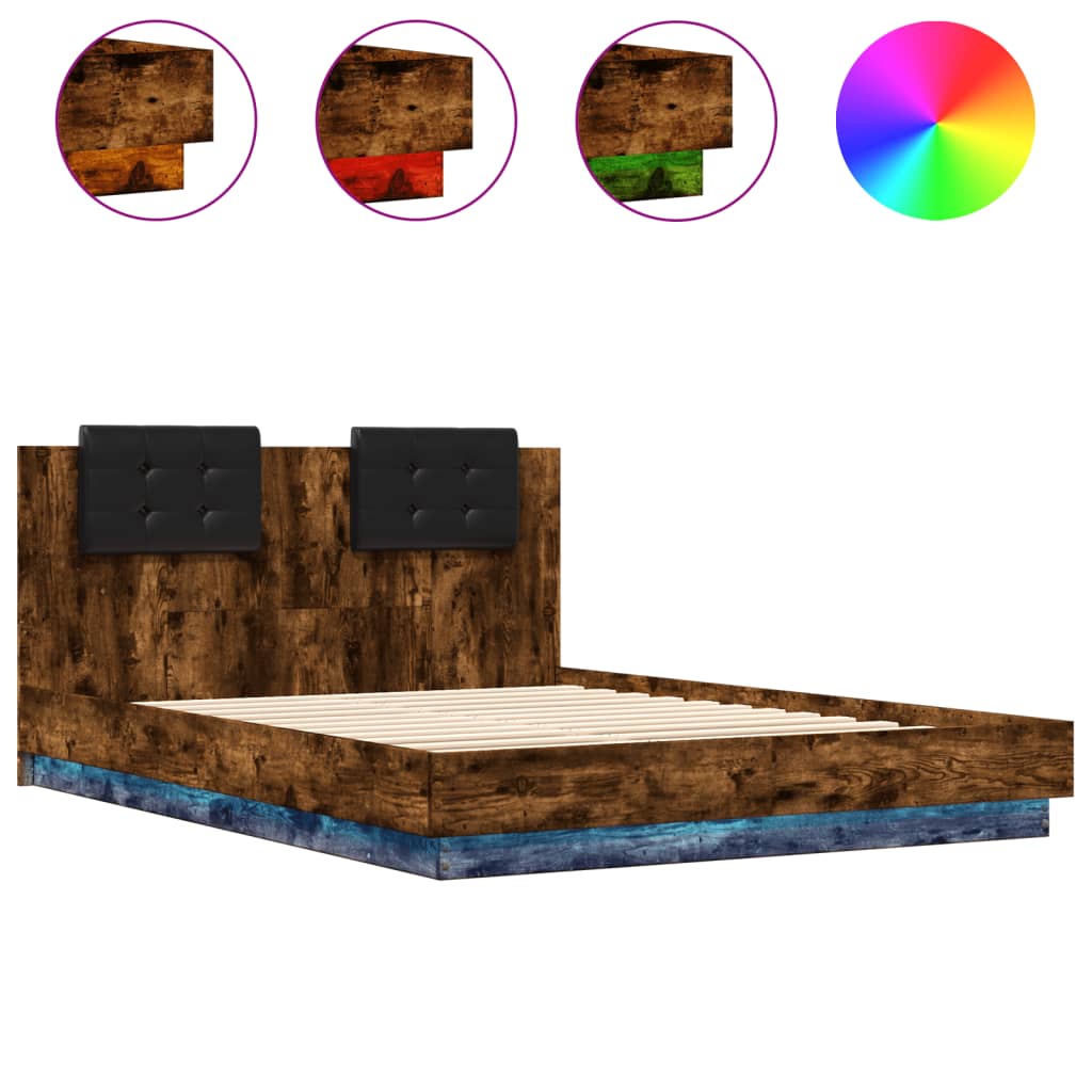 Giroletto con Testiera e LED Rovere Fumo 150x200 cm | homemem39