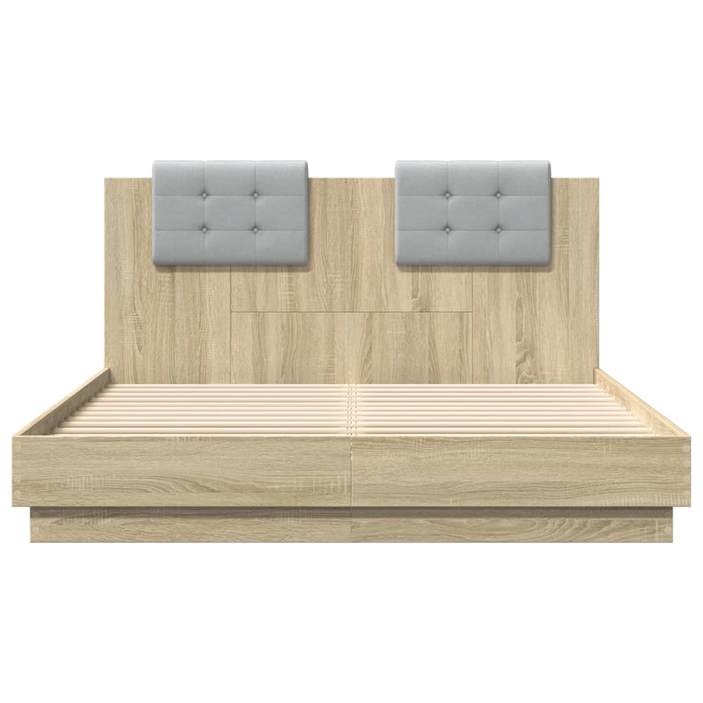 Giroletto con Testiera e LED Rovere Sonoma 140x200 cm | homemem39