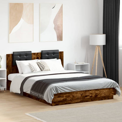Giroletto con Testiera e LED Rovere Fumo 140x200 cm | homemem39