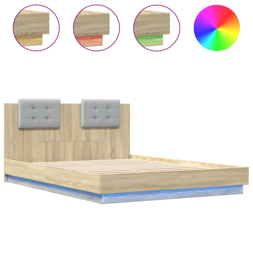 Giroletto con Testiera e LED Rovere Sonoma 120x200 cm | homemem39