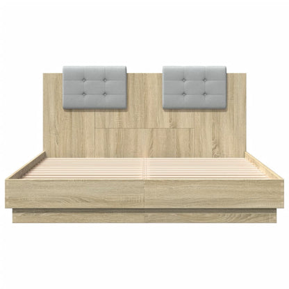 Giroletto con Testiera e LED Rovere Sonoma 120x200 cm | homemem39