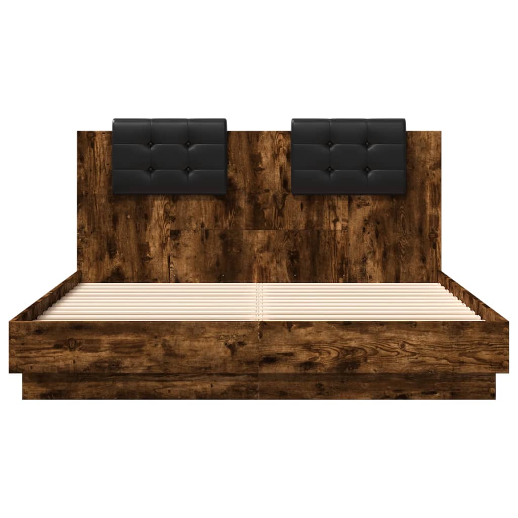 Giroletto con Testiera e LED Rovere Fumo 120x200 cm | homemem39
