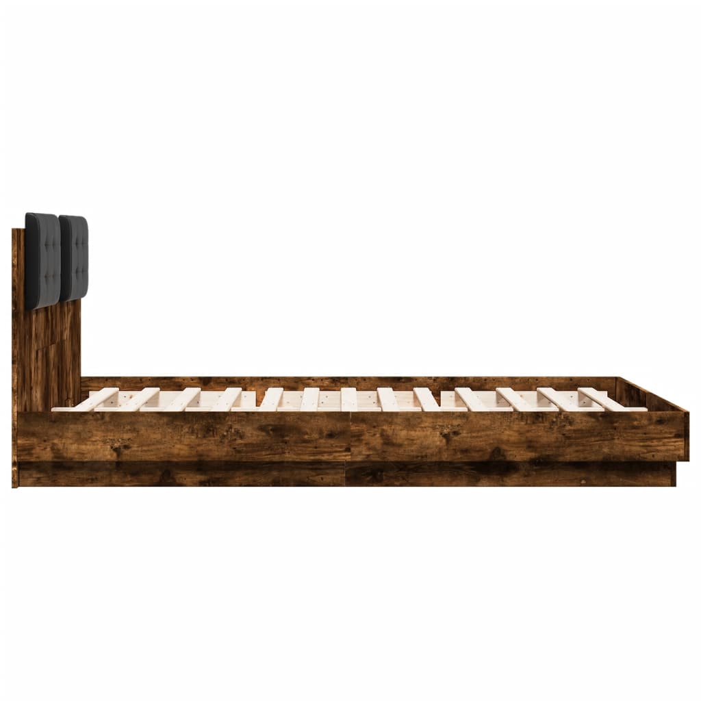 Giroletto con Testiera e LED Rovere Fumo 120x200 cm | homemem39