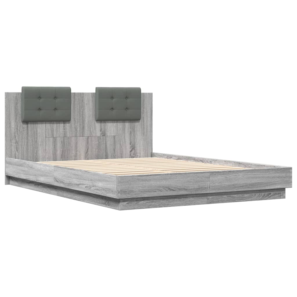 Giroletto con Testiera e LED Grigio Sonoma 120x200 cm | homemem39
