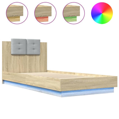 Giroletto con Testiera e LED Rovere Sonoma 100x200 cm | homemem39