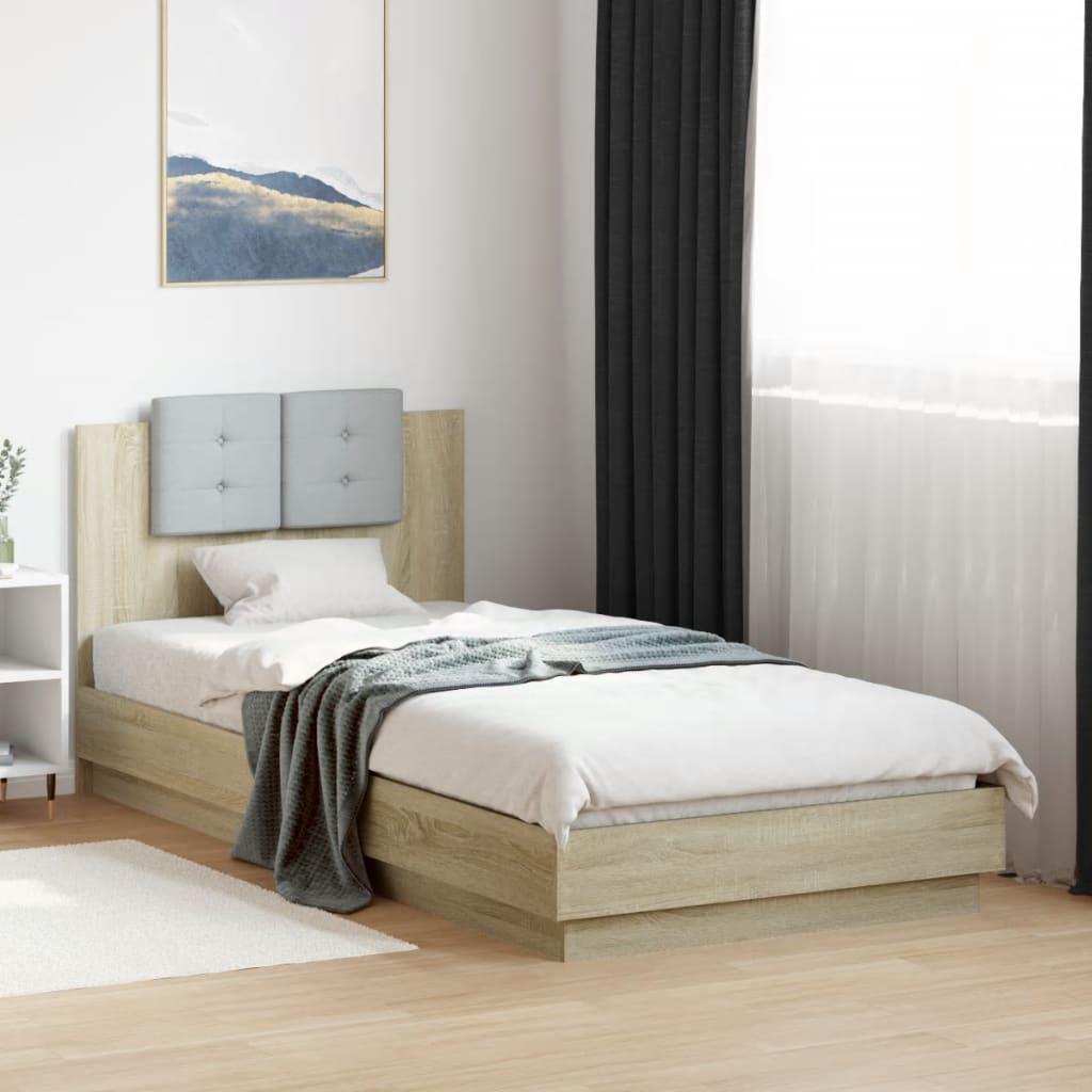 Giroletto con Testiera e LED Rovere Sonoma 100x200 cm | homemem39