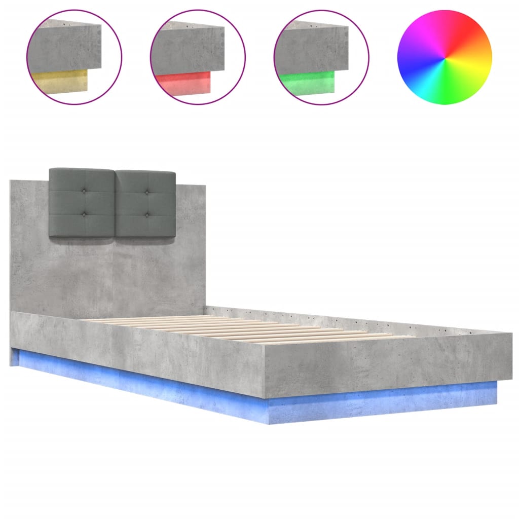 Giroletto con Testiera e LED Grigio Cemento 100x200 cm | homemem39