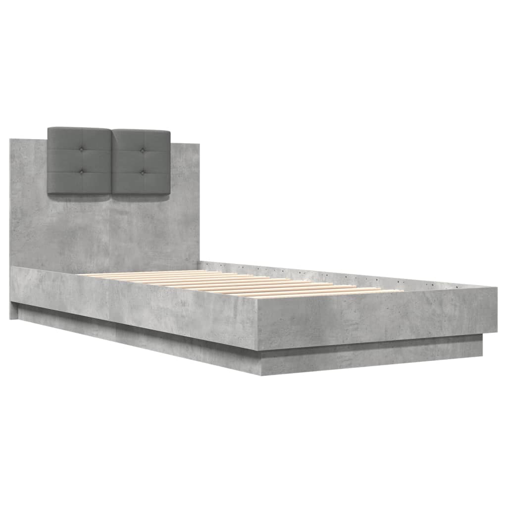 Giroletto con Testiera e LED Grigio Cemento 100x200 cm | homemem39