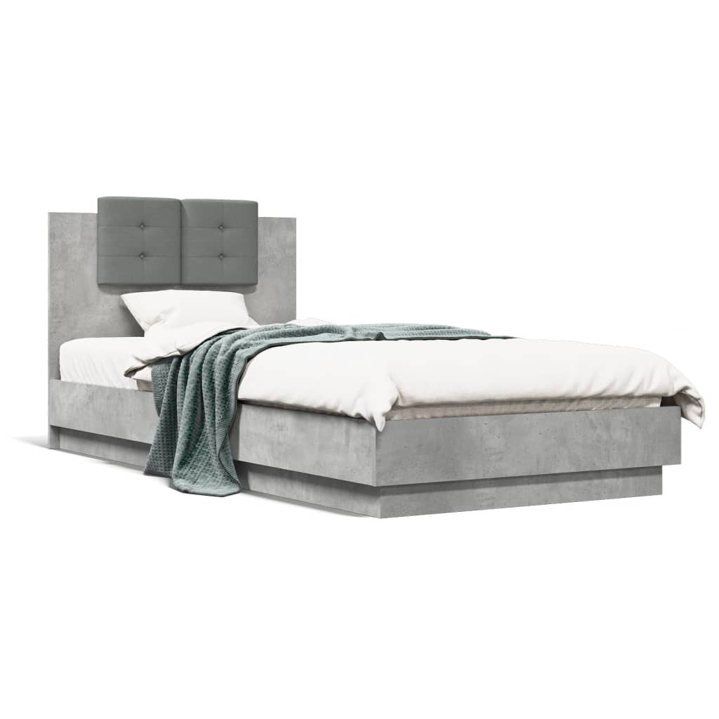 Giroletto con Testiera e LED Grigio Cemento 100x200 cm | homemem39