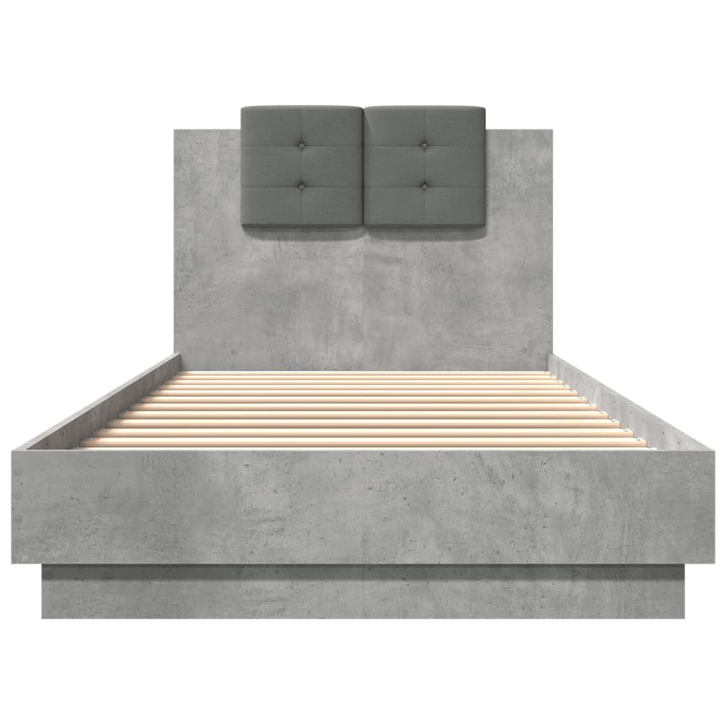 Giroletto con Testiera e LED Grigio Cemento 100x200 cm | homemem39