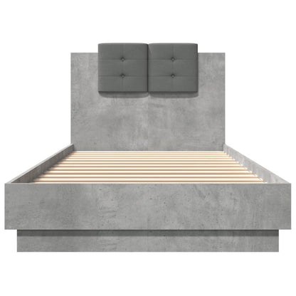 Giroletto con Testiera e LED Grigio Cemento 100x200 cm | homemem39