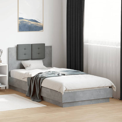 Giroletto con Testiera e LED Grigio Cemento 100x200 cm | homemem39