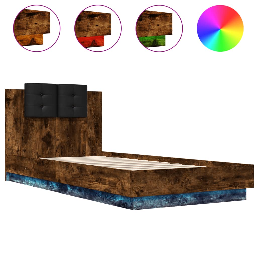 Giroletto con Testiera e LED Rovere Fumo 100x200 cm | homemem39