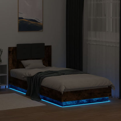 Giroletto con Testiera e LED Rovere Fumo 100x200 cm | homemem39