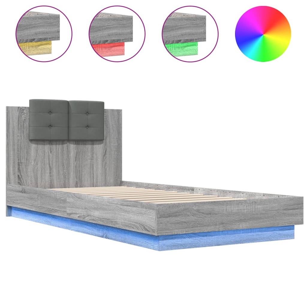 Giroletto con Testiera e LED Grigio Sonoma 100x200 cm | homemem39