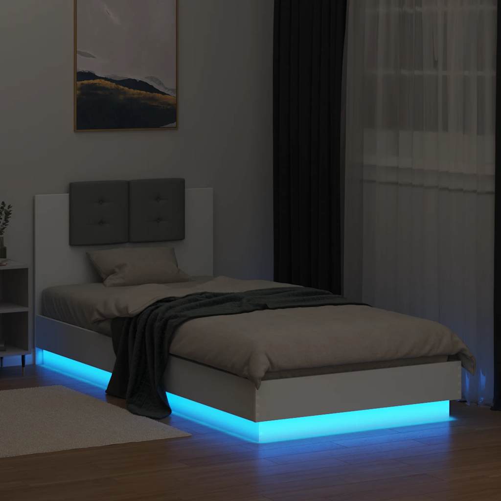 Giroletto con Testiera e LED Bianco 90x200 cm