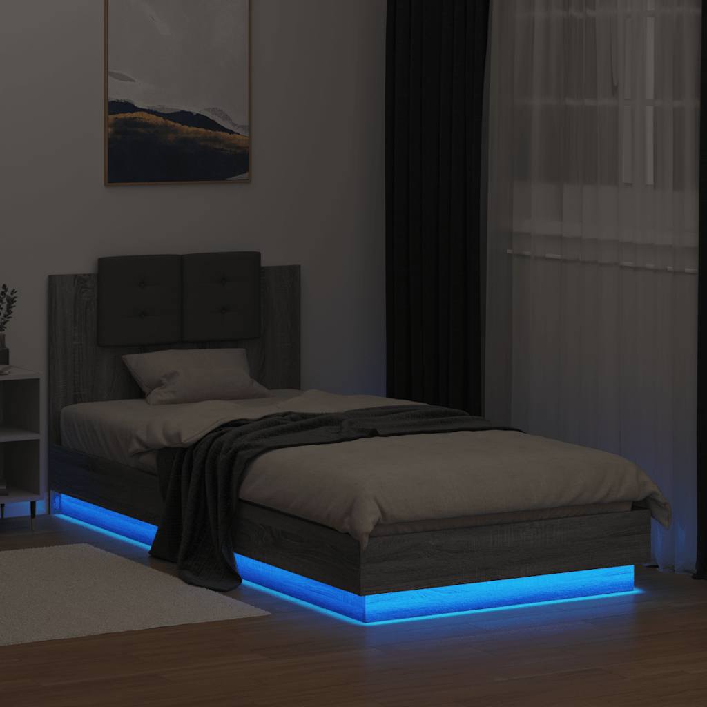Giroletto con Testiera e LED Grigio Sonoma 90x200 cm