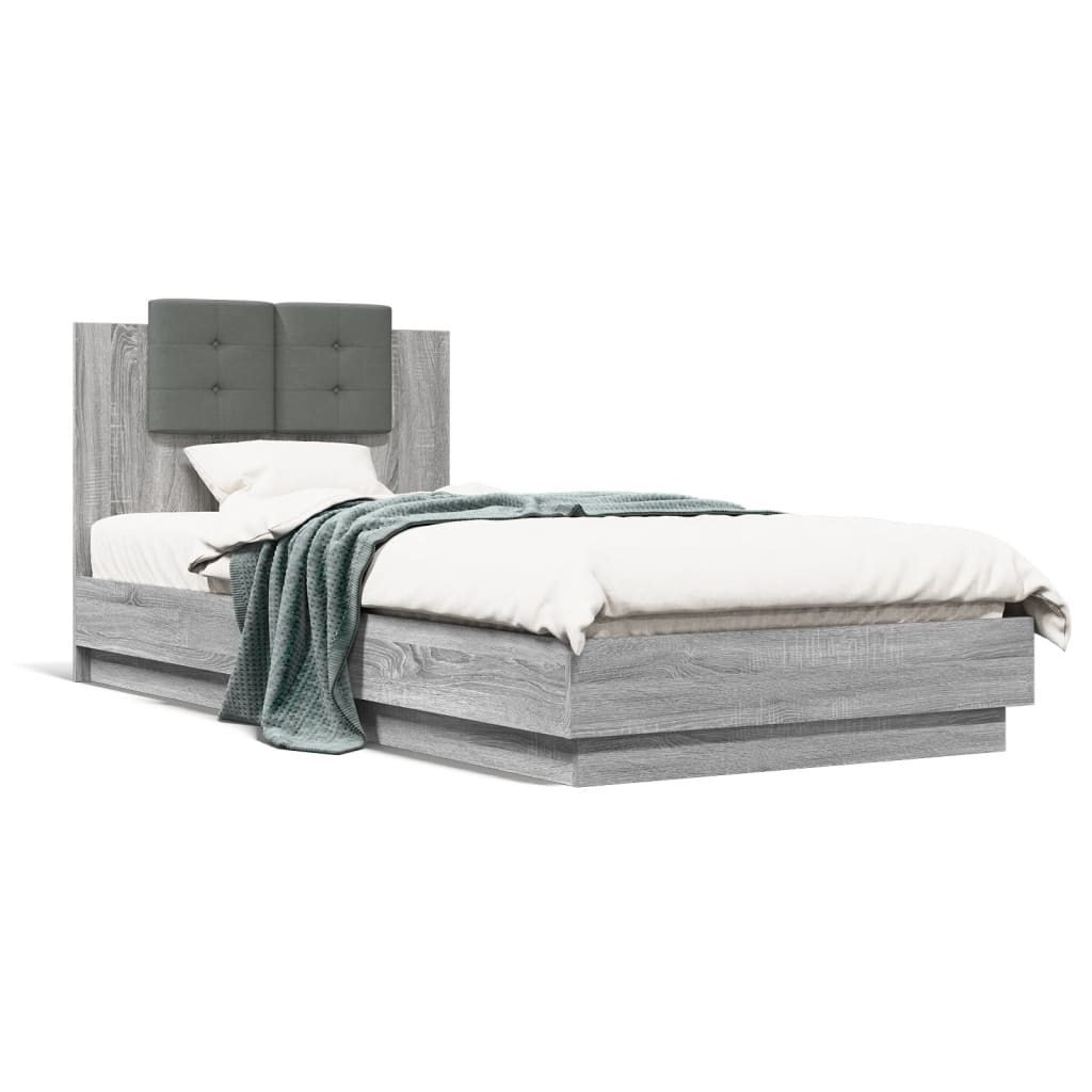 Giroletto con Testiera e LED Grigio Sonoma 90x200 cm | homemem39