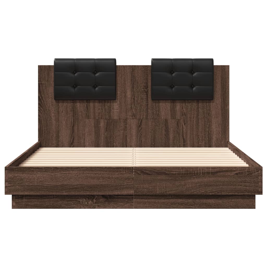 Giroletto con Testiera e LED Rovere Marrone 135x190 cm | homemem39