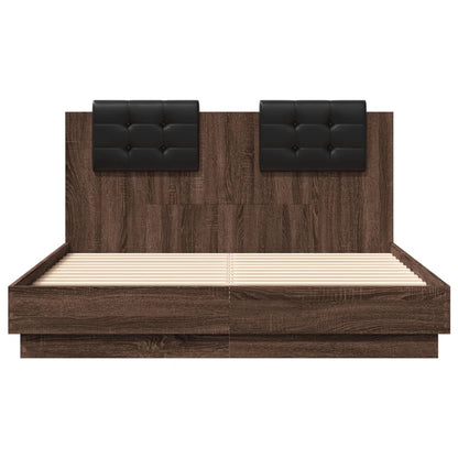 Giroletto con Testiera e LED Rovere Marrone 135x190 cm | homemem39