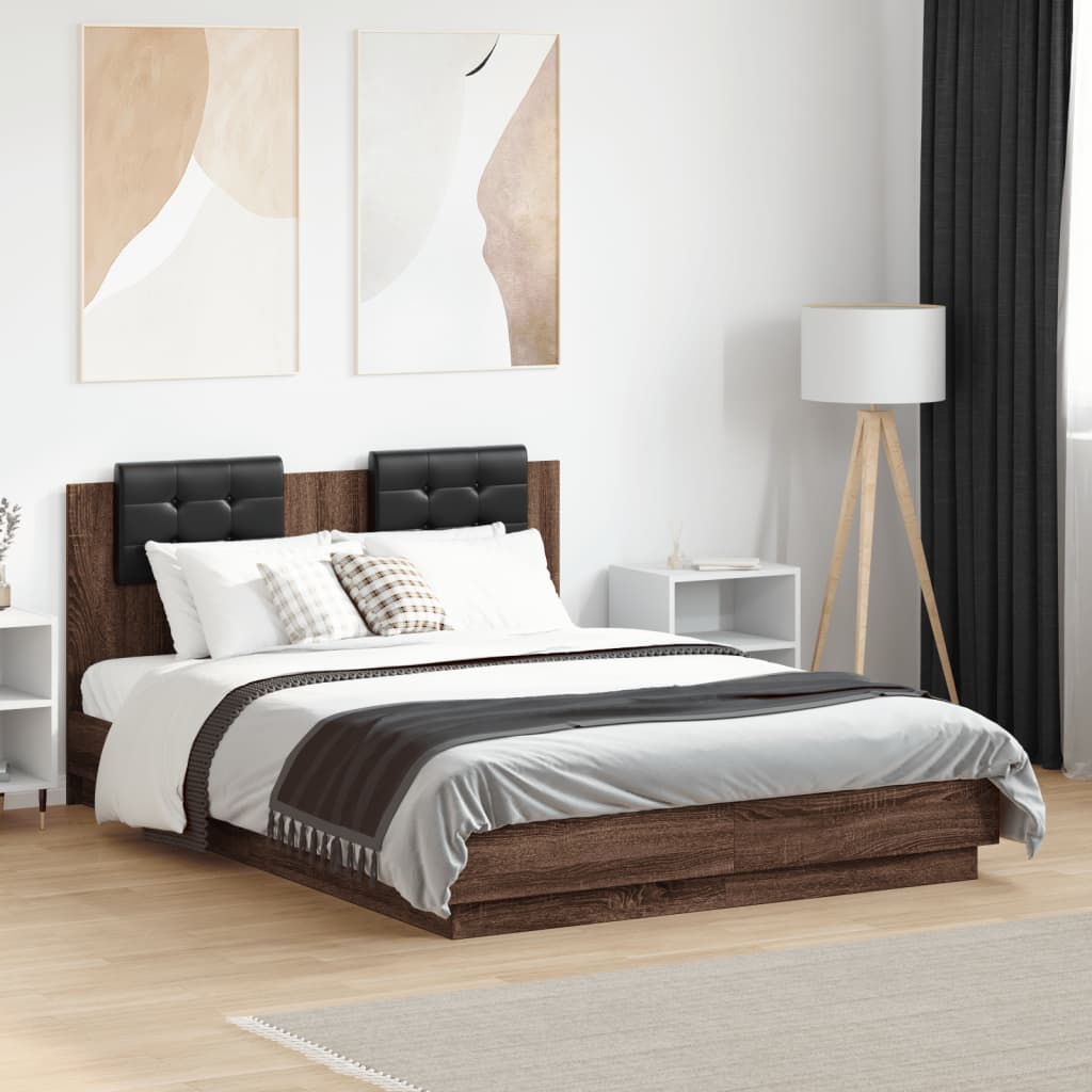 Giroletto con Testiera e LED Rovere Marrone 135x190 cm | homemem39