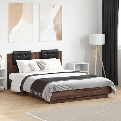 Giroletto con Testiera e LED Rovere Marrone 135x190 cm | homemem39