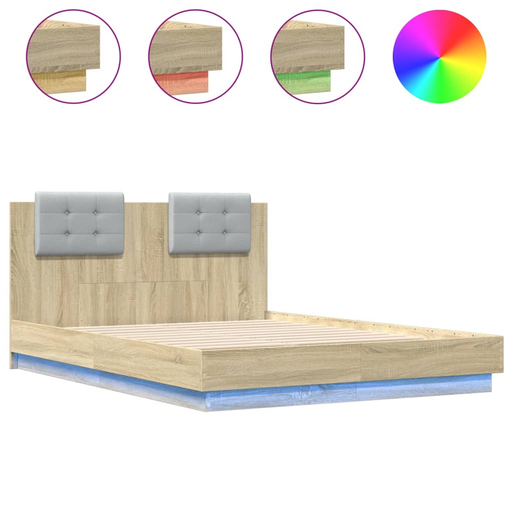 Giroletto con Testiera e LED Rovere Sonoma 120x190 cm | homemem39