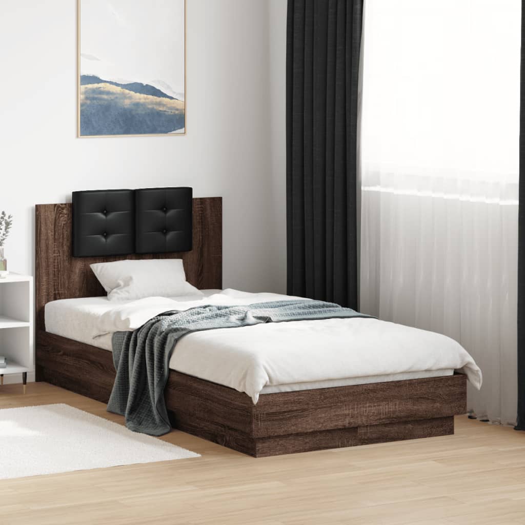 Giroletto con Testiera e LED Rovere Marrone 90x190 cm | homemem39